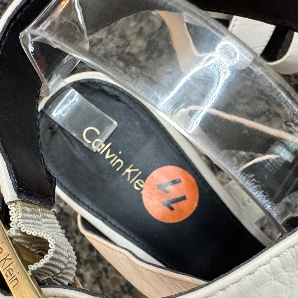 Calvin Klein White chunky Heels with Gold Accents EUC 11 - Picture 2 of 16